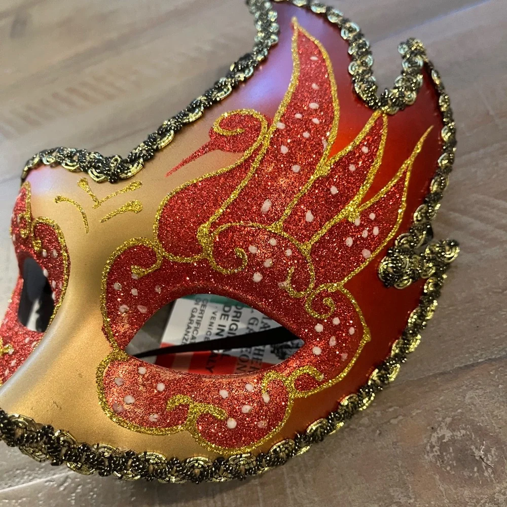 Italian Masquerade Mask, Red and Gold